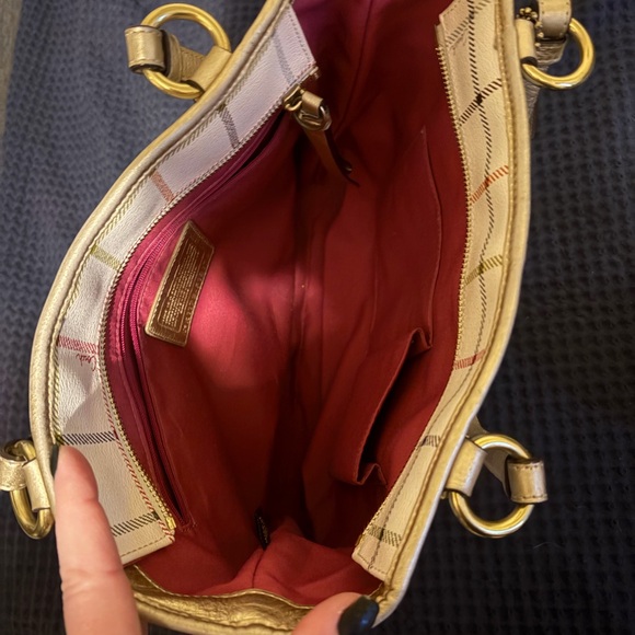 Coach Cream and Gold Plaid Tote - Picture 3 of 3